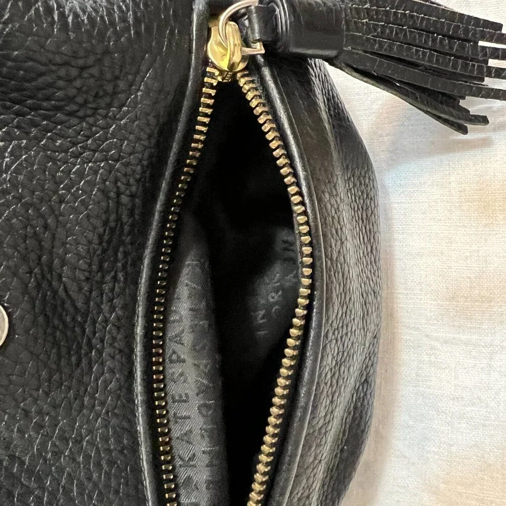 kate spade Black Leather Backpack Tessel Zip Pocket Drawstring Flap Bag - Picture 6 of 9